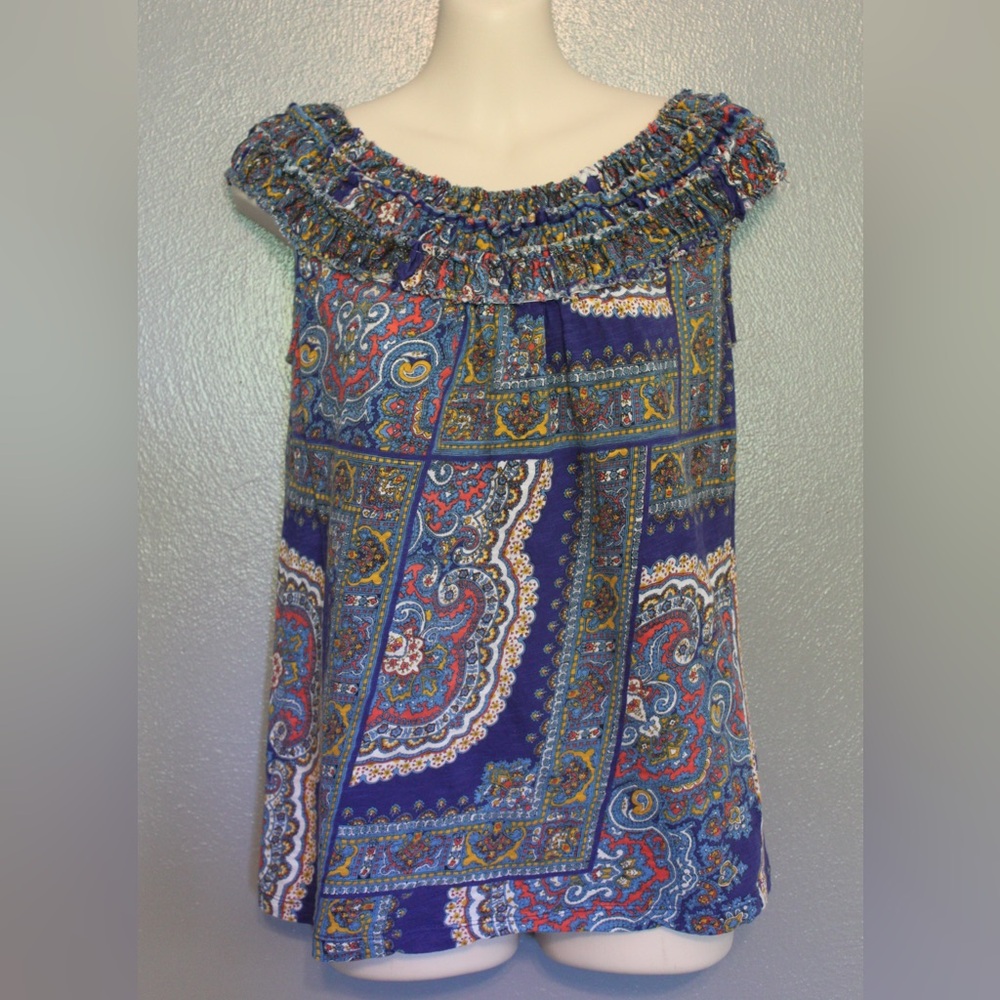 Meadow Rue Anthropologie Blue Smocked Shirred Sleeveless Top XS